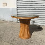 Table à manger, rotin et verre