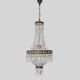 Old large 3-light hot air balloon chandelier in bronze, glass pendants.