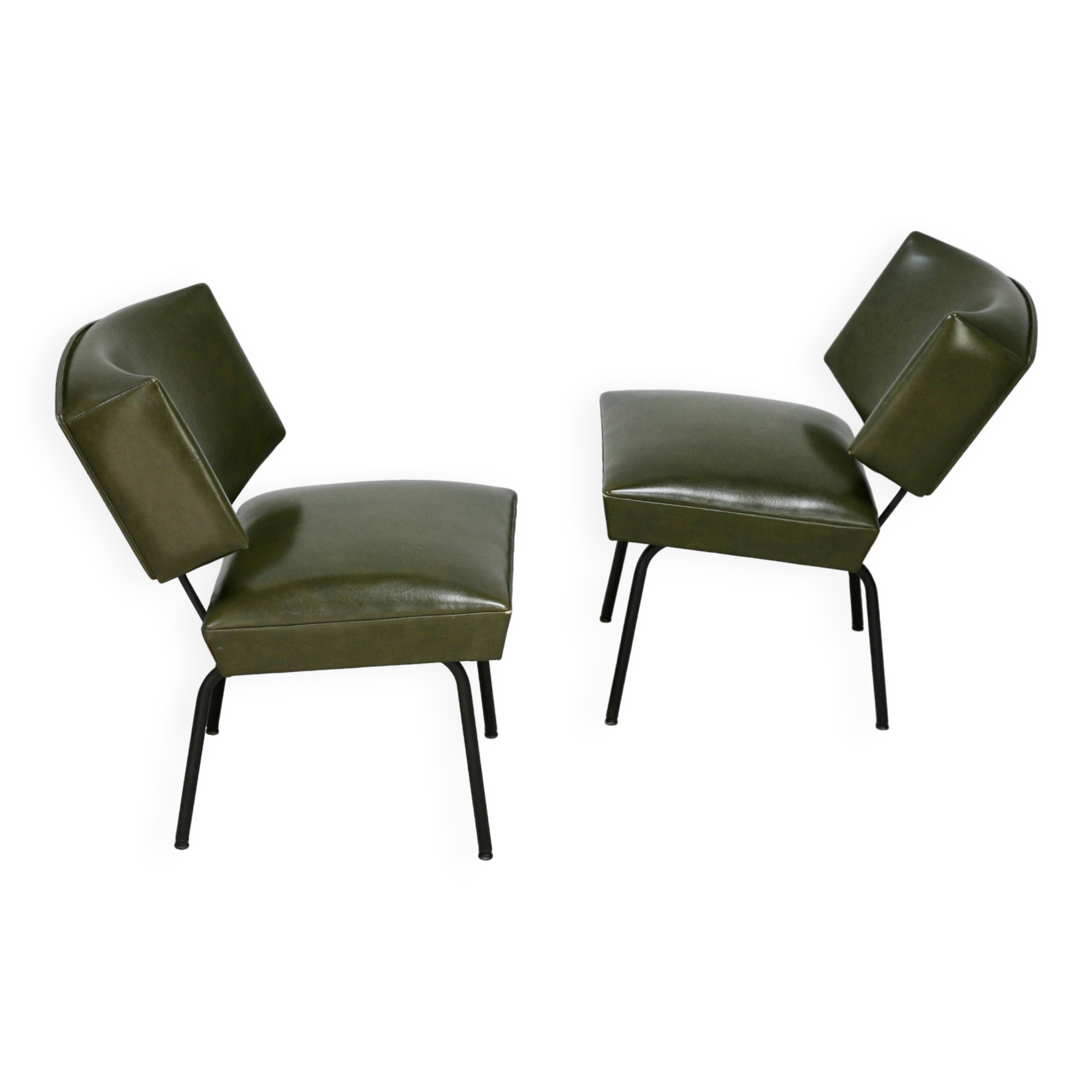 Pair of tubular armchairs, imitation leather. Circa 1950
