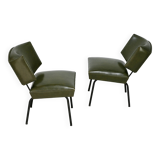 Pair of tubular armchairs, imitation leather. Circa 1950