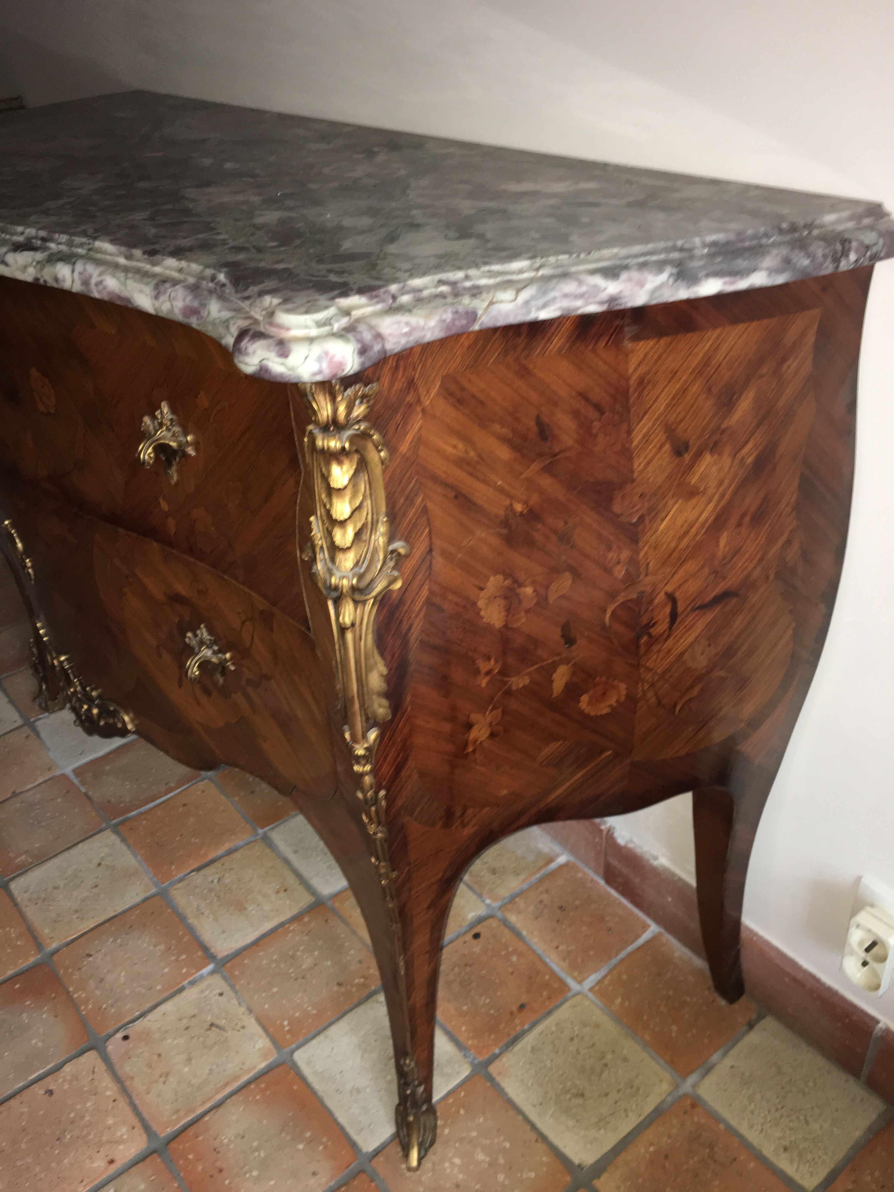 Curved dresser in Louis XV-style marquetterie