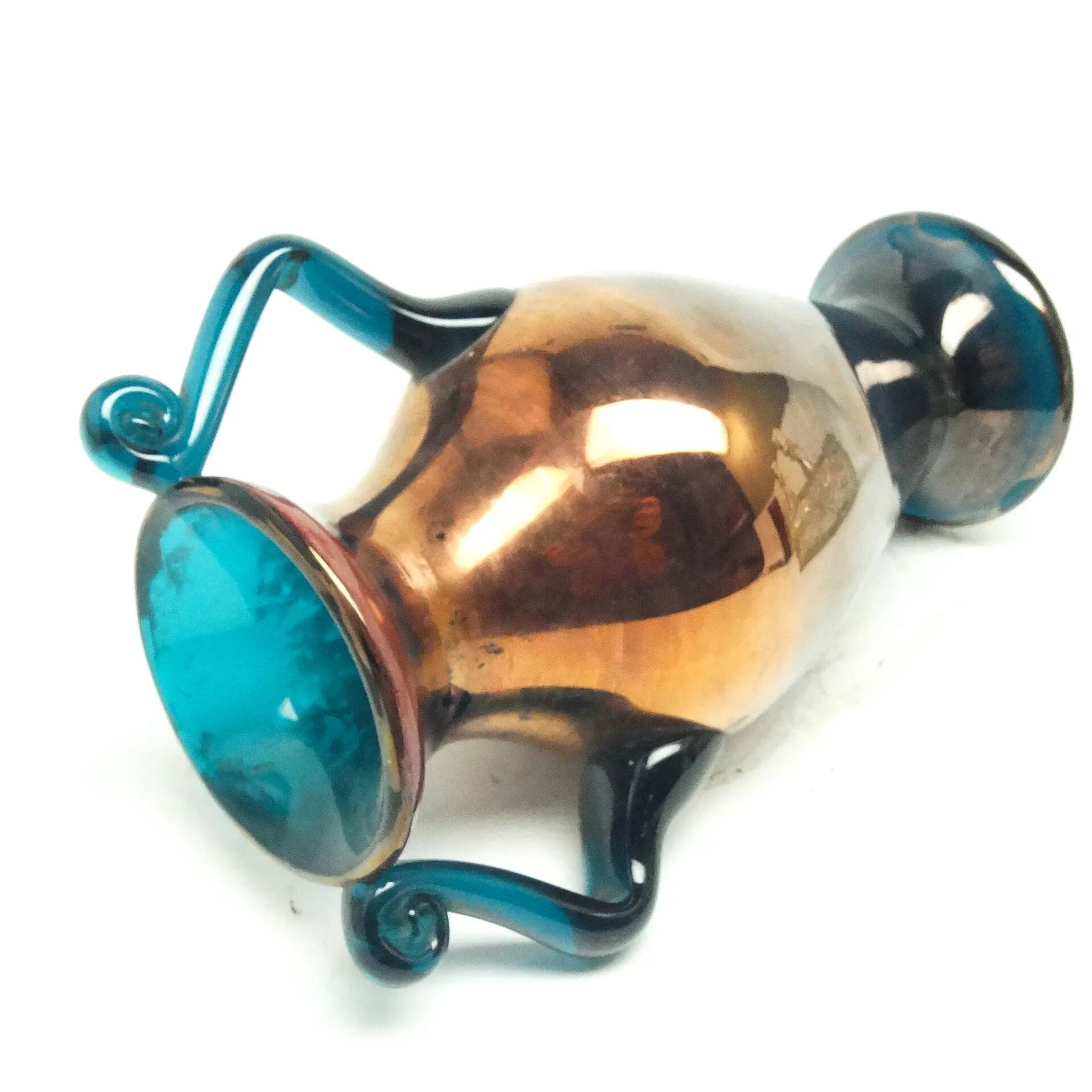 Postmodern vase, copper and turquoise glass, Huta Hortensja, Poland, 1970s