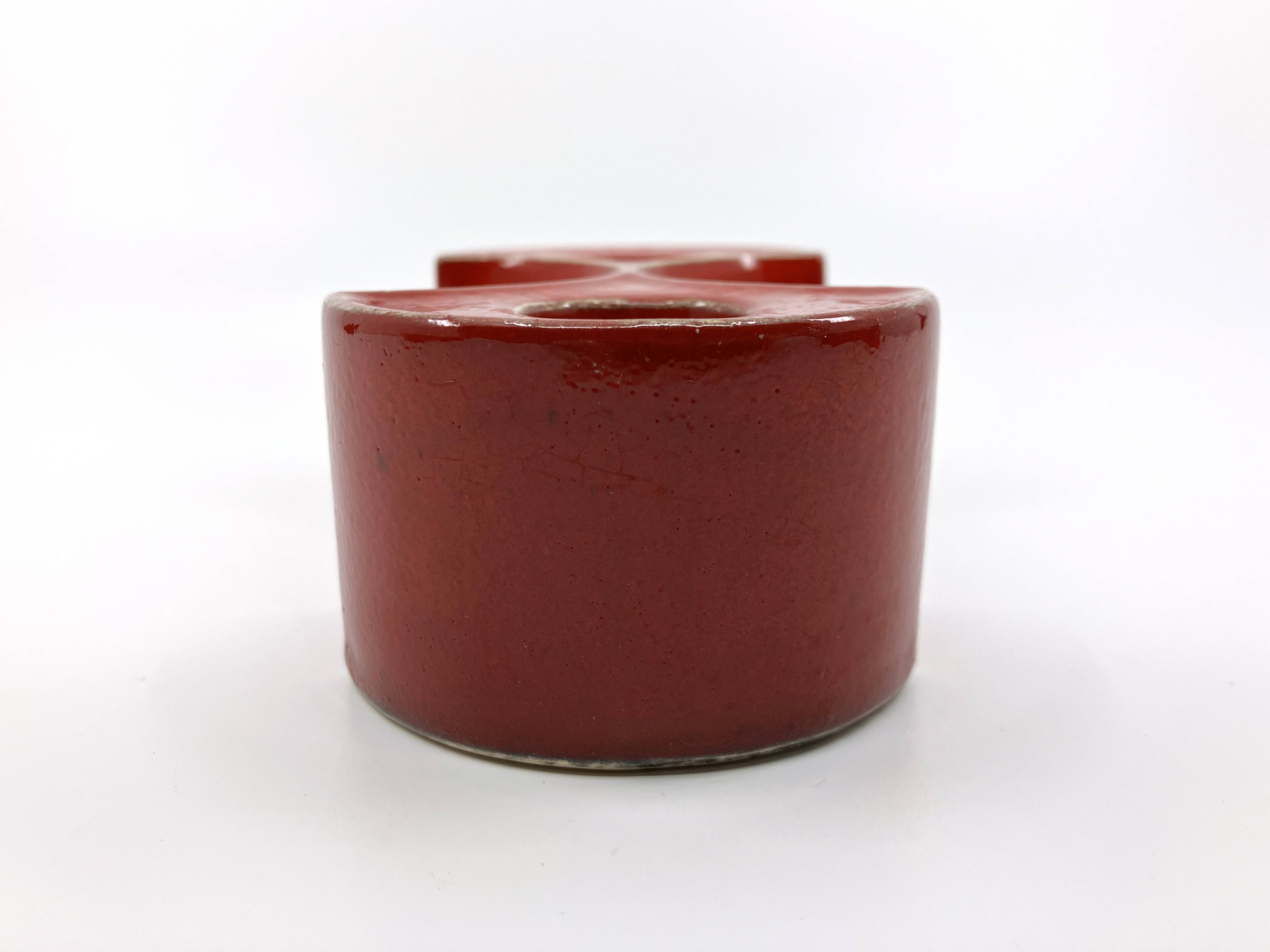 3 red ceramic candlesticks • Cari Zalloni • Steuler • 1970