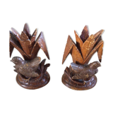 2 wooden candle holders