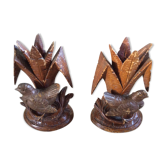 2 wooden candle holders