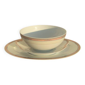 3-piece service Limoges porcelain Médard de Noblat "Windsor Salmon"