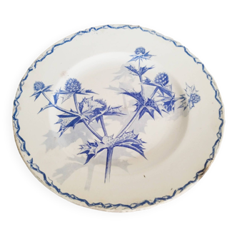 Assiette plate en faience C M  , modèle Chardon , coloris bleu