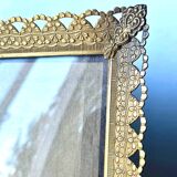 Cadre photo vintage en métal doré 19,5 cm x 15,5 cm verre CONVEXE