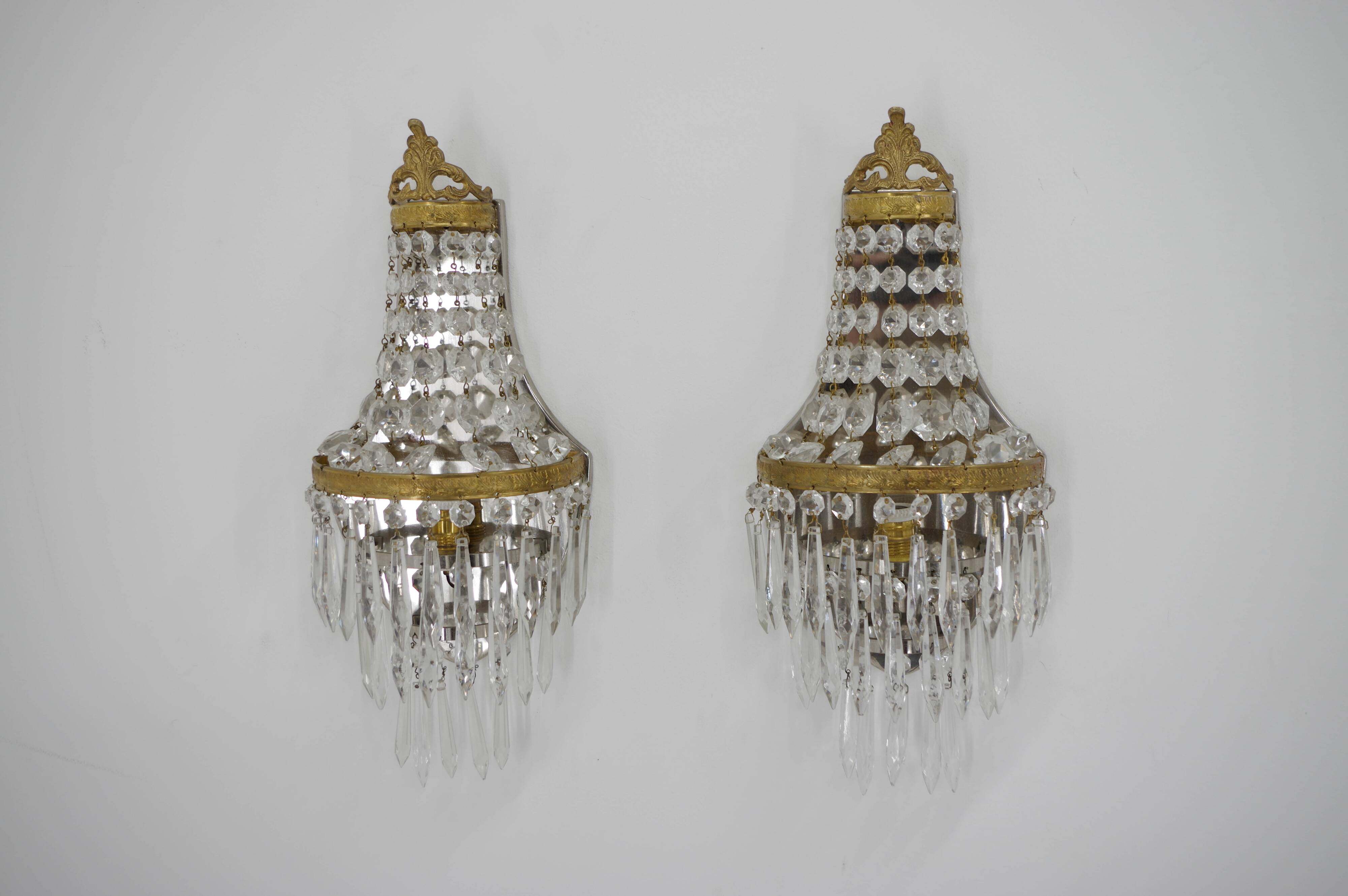 Set of Two Art Nouveau Wall Lamps, 1920, Restored
