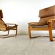 Leather Poäng Chairs & Footrest by Noboru Nakamura for IKEA, 1990s