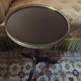 Cherry and brass pedestal side table