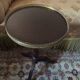 Cherry and brass pedestal side table