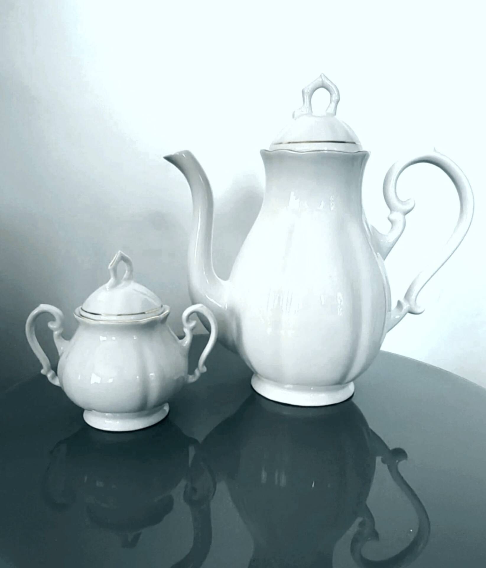 Grande Cafetière Et Sucrier En Porcelaine Fine Italie