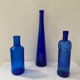 Set of 3 cobalt blue glass bottles