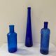Lot de 3 bouteilles en verre bleu cobalt