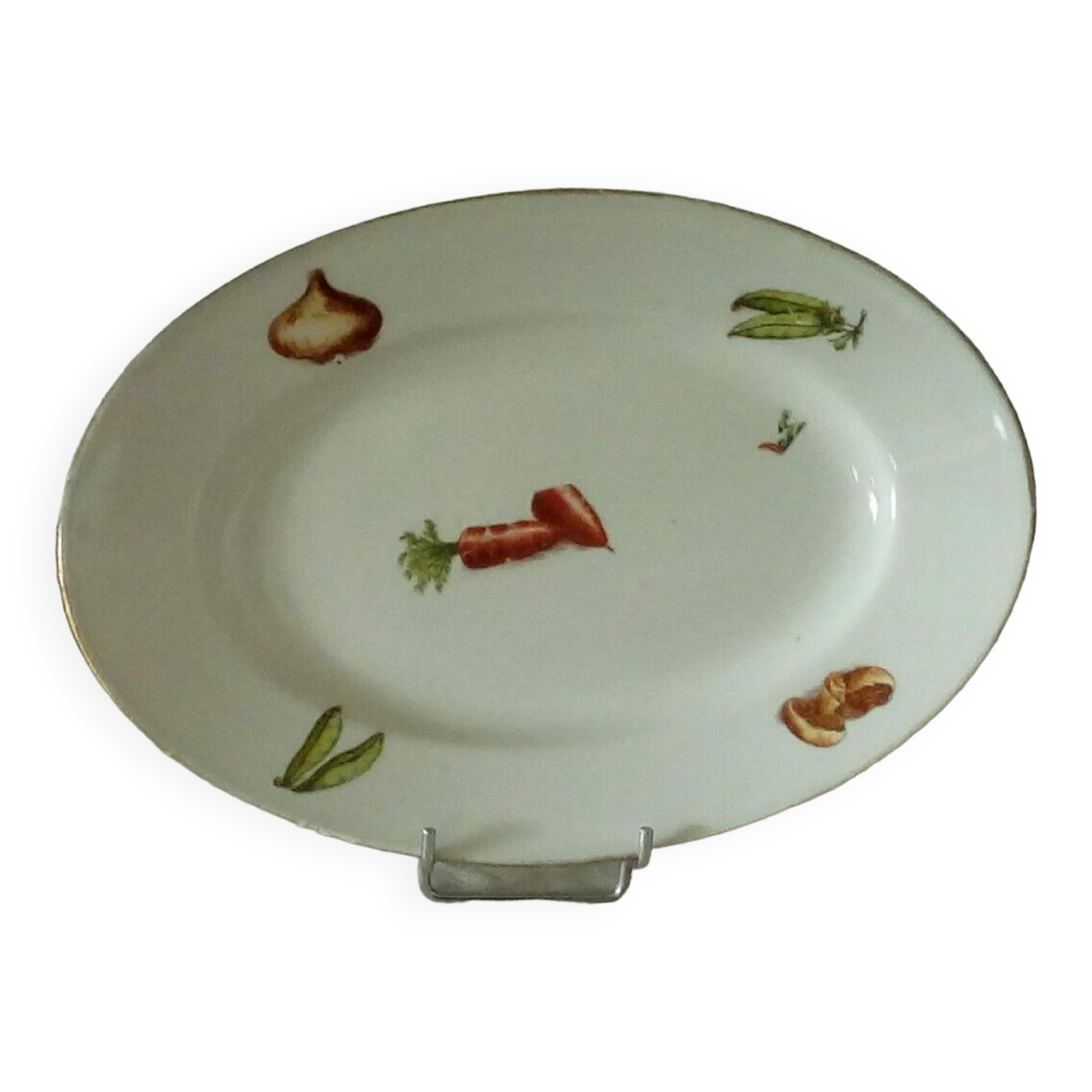 Oval dish in paste and limoges enamels decor vegetables four seasons