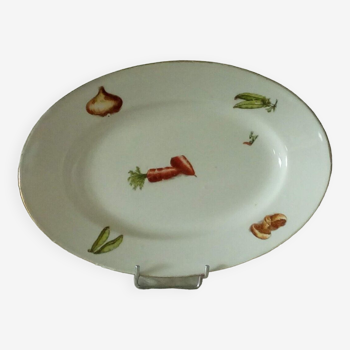 Oval dish in paste and limoges enamels decor vegetables four seasons