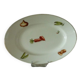 Oval dish in paste and limoges enamels decor vegetables four seasons