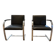 Pair of Executive Chairs by Knoll attributed to Charles Pollock in black leather.