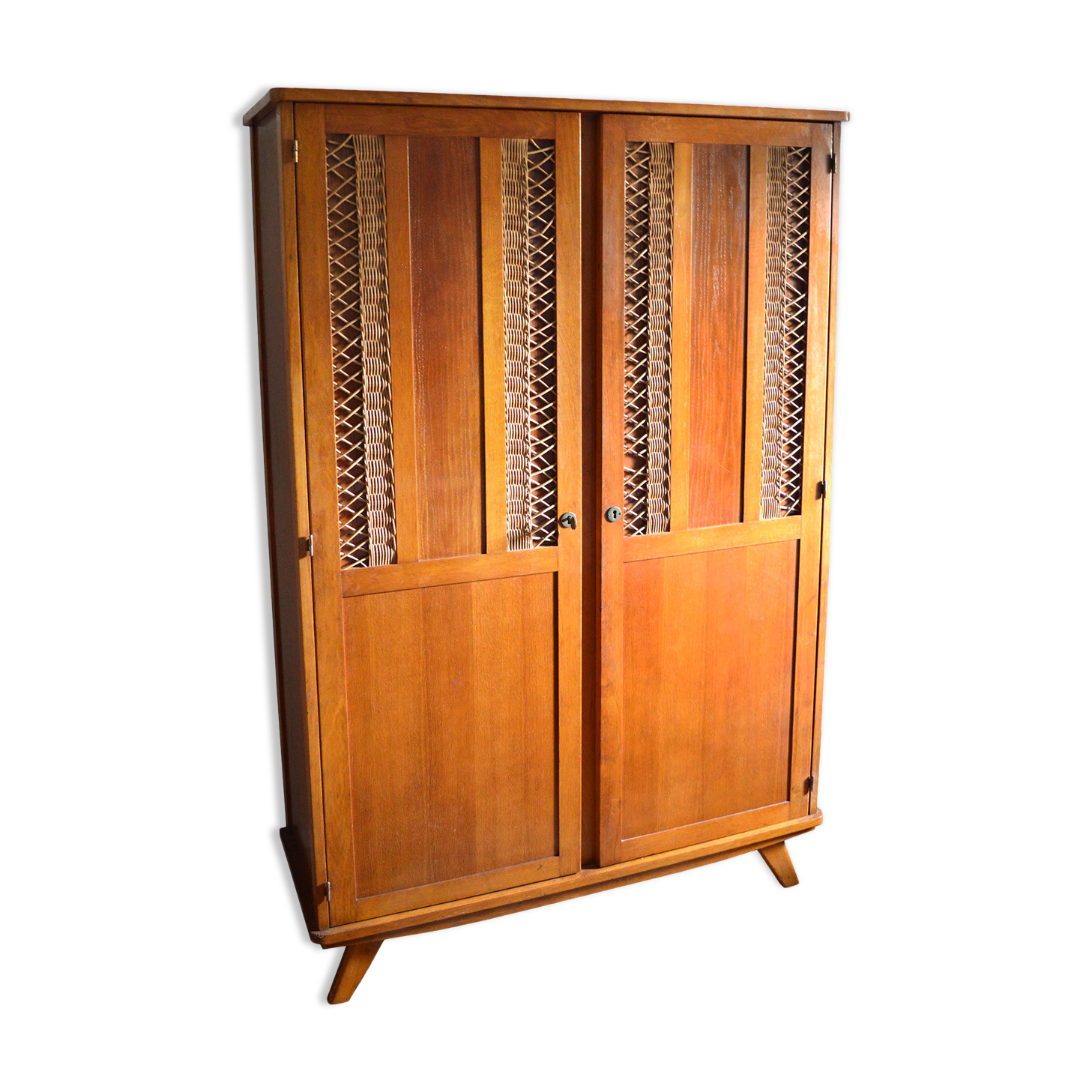 Wood and rattan wardrobe