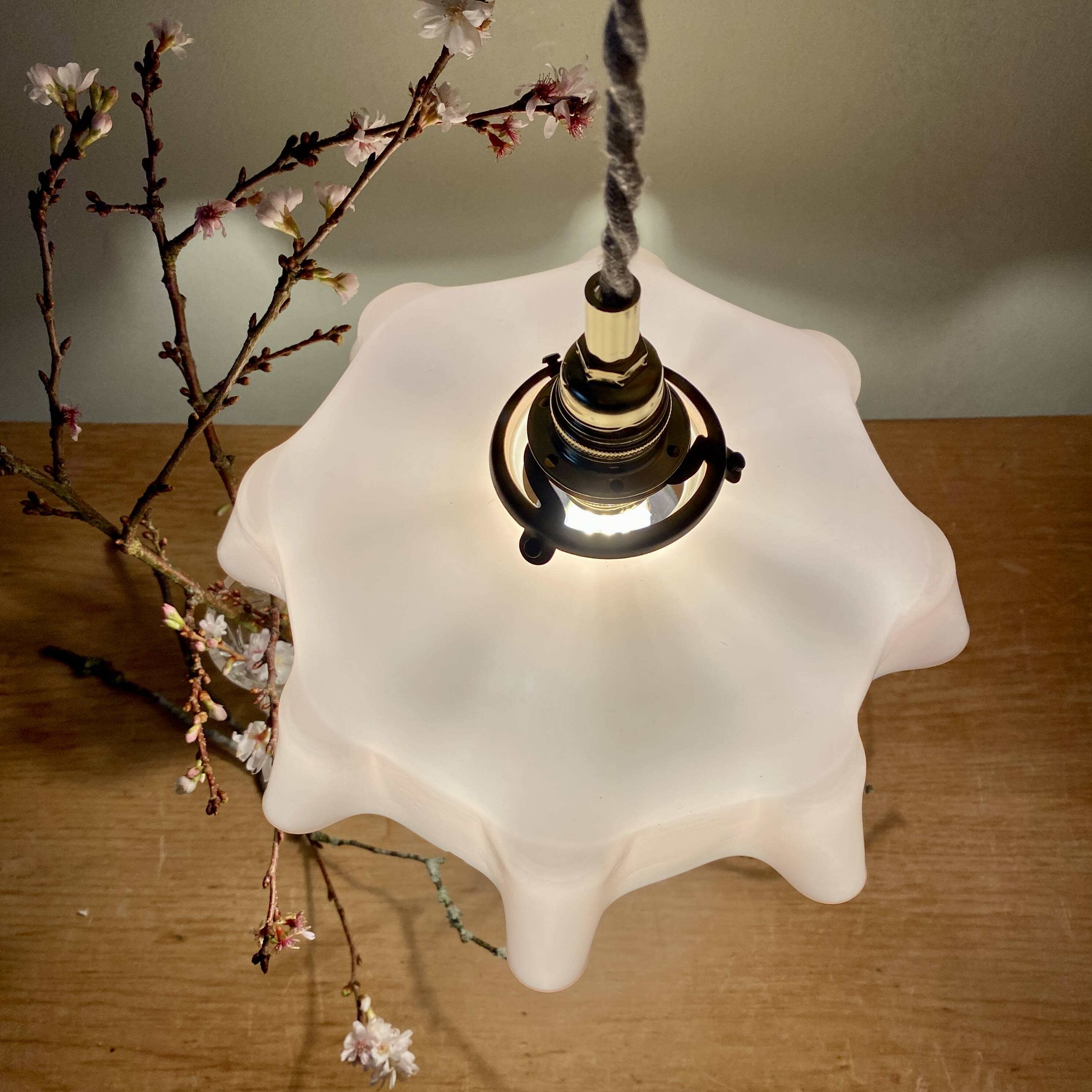 Vintage lampshade pendant light in pink opaline