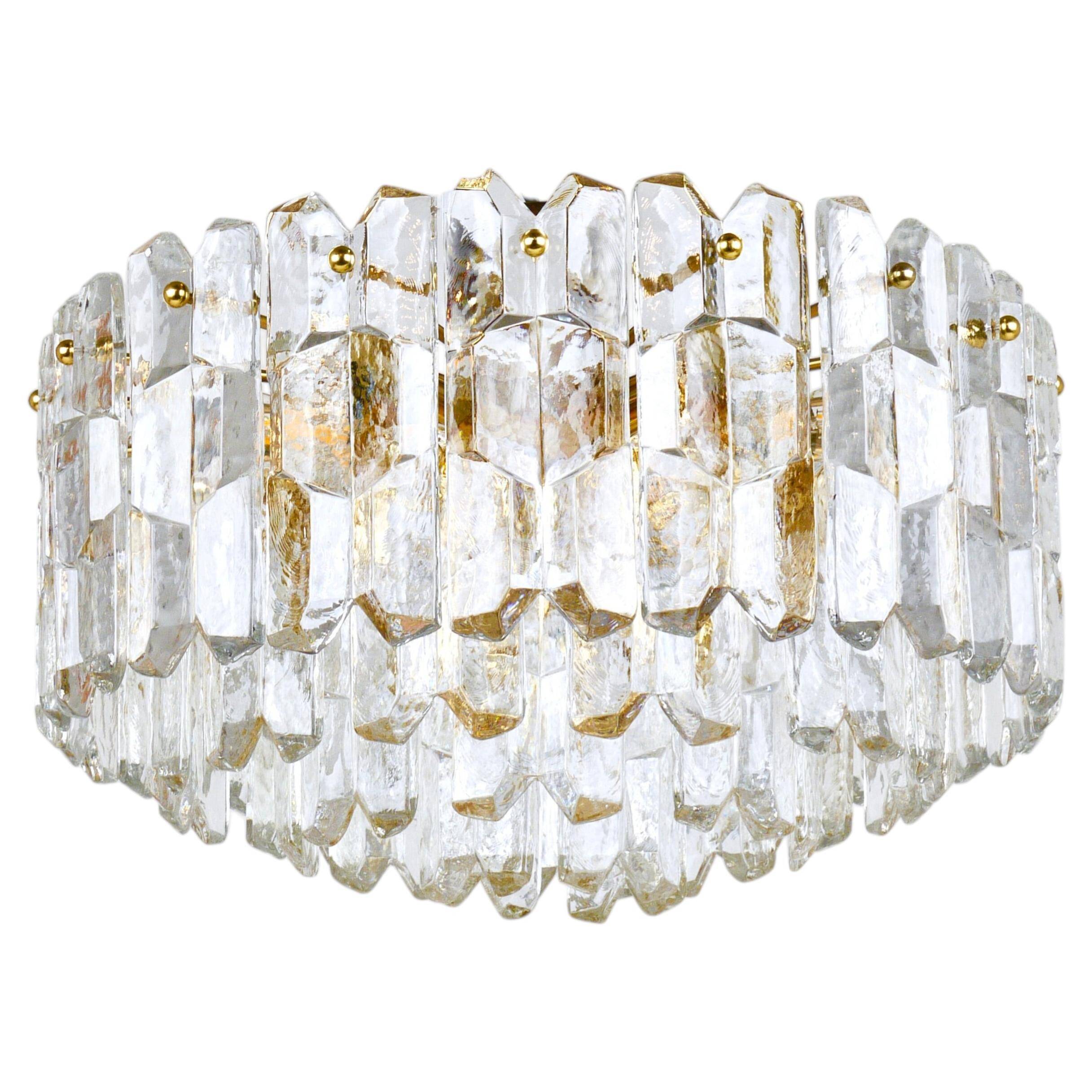 Large ceiling chandelier in gilded brass and glass Palazzo J.T. Kalmar, 1950s