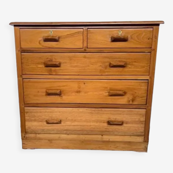 Vintage modernist chest of drawers with 5 drawers in solid wood