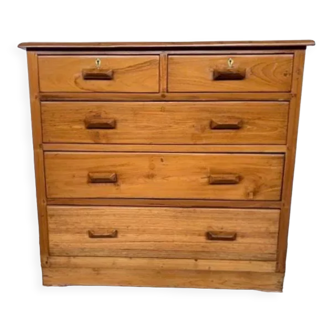 Vintage modernist chest of drawers with 5 drawers in solid wood