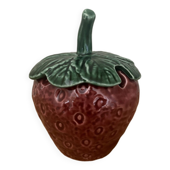 Mustard pot or vintage jam maker in strawberry slip