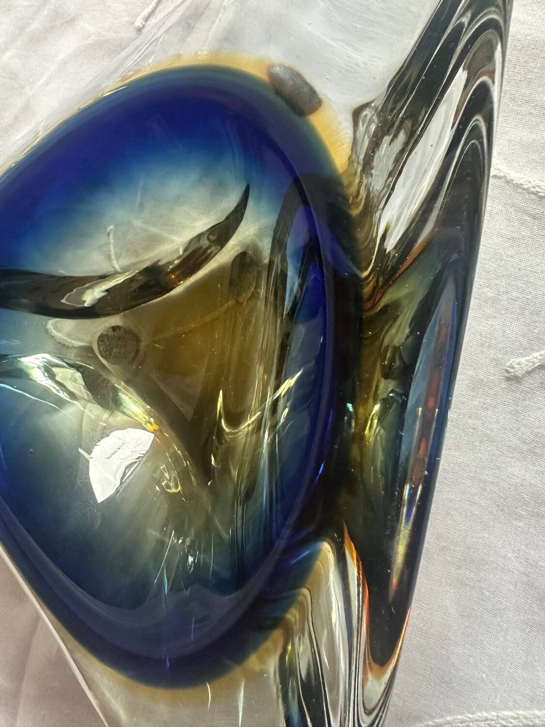 Geometric Glass Sommerso Bowl by Seguso Murano Vintage 1