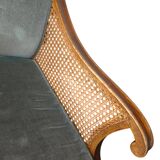 Regency style bergère armchair in wood, fabric and cane