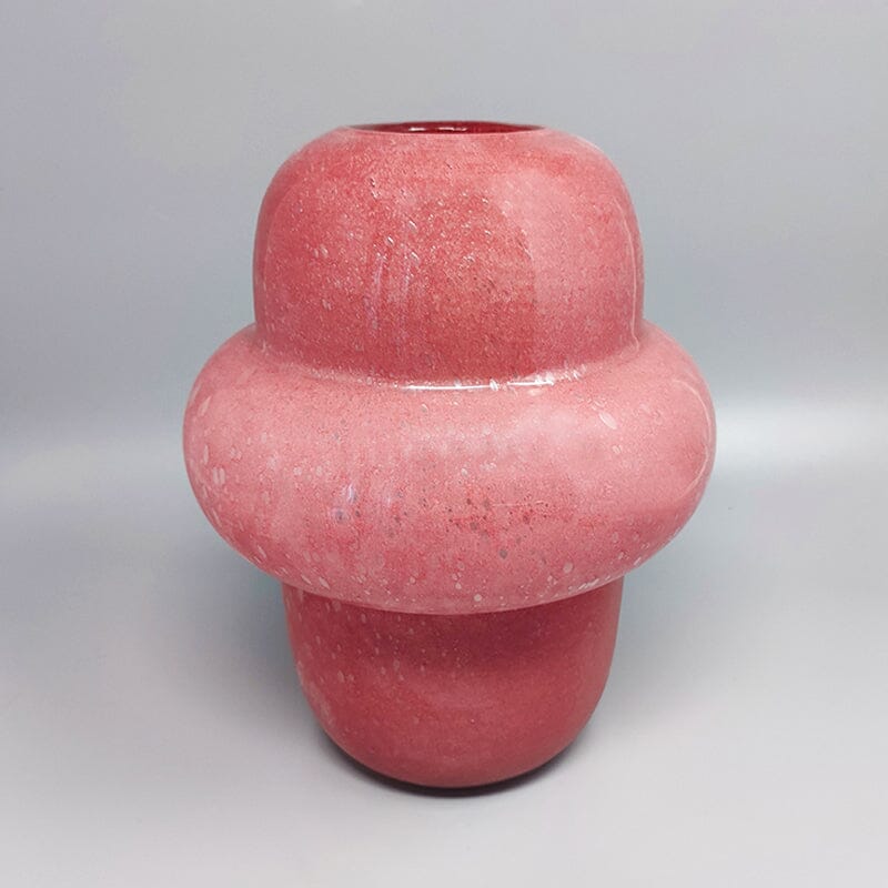 1970s Pair of Pink Vases in Murano Bubble Glass by Dogi. Made in Italy