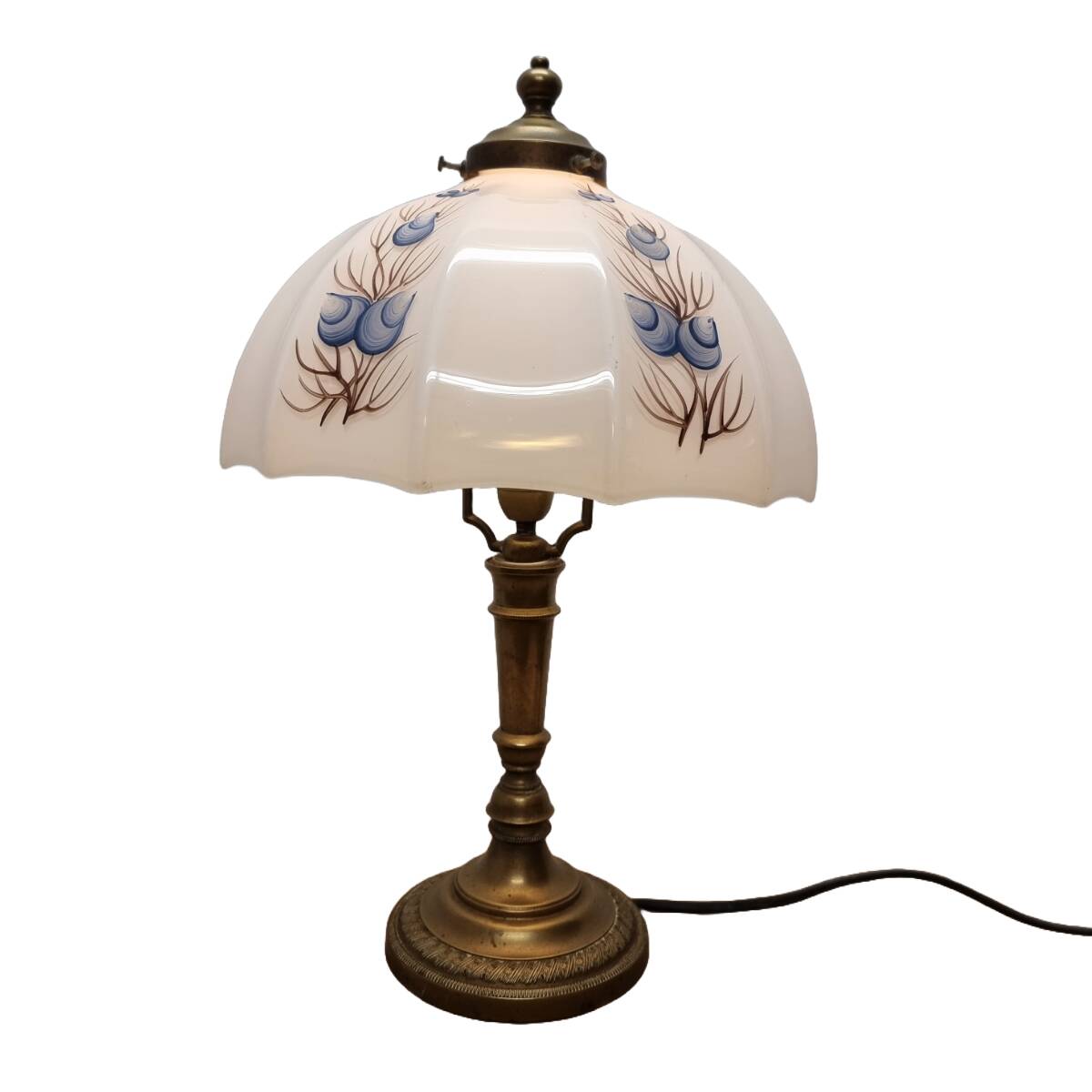 Vintage Brass Lamp With White Opaline Shade