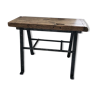 Small oak workbench in industrial iron base