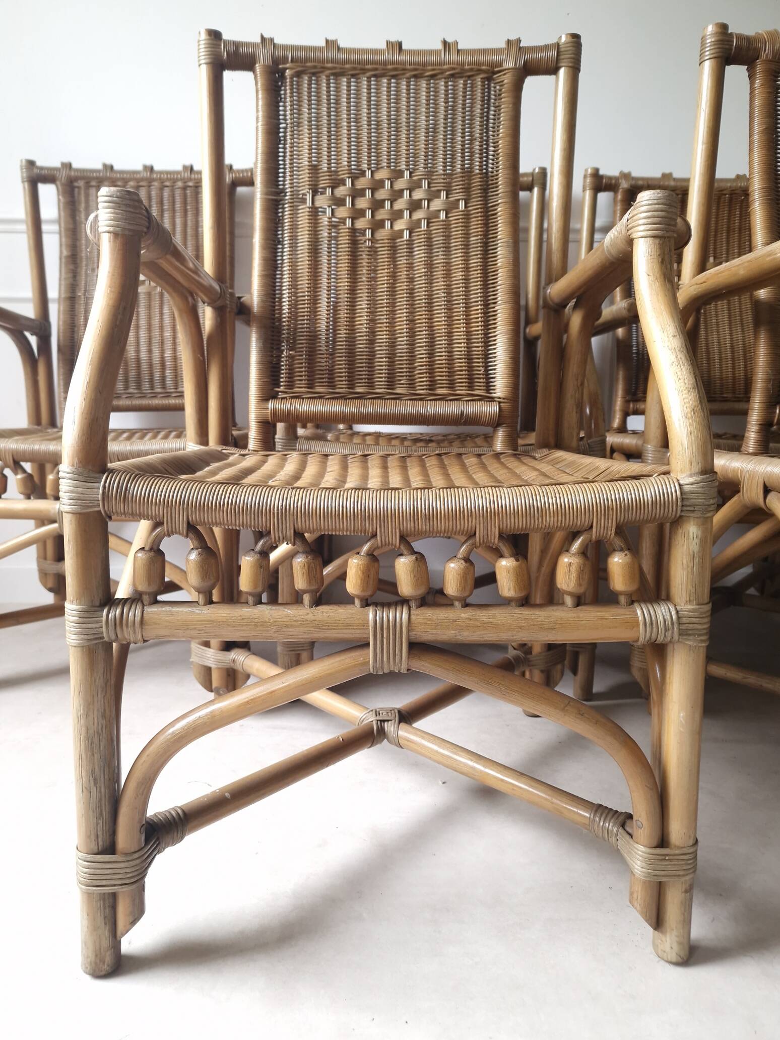 Set of 6 wicker armchairs