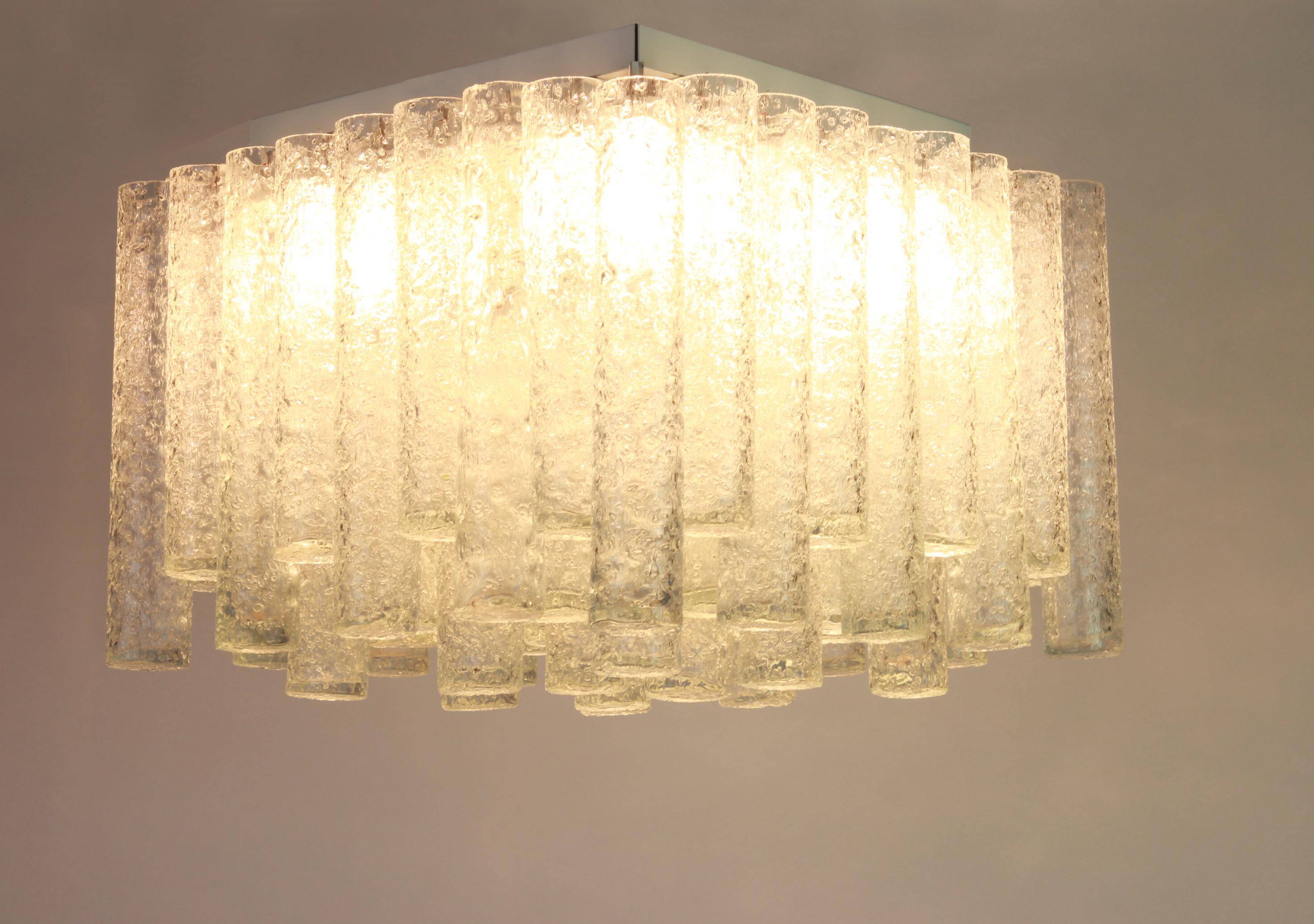 1 of 6 stunning Murano glass ice tubes ceiling lights by Doria, Germany, 1960s.