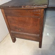 Rustic antique oak chest, original fittings and moulded panels.