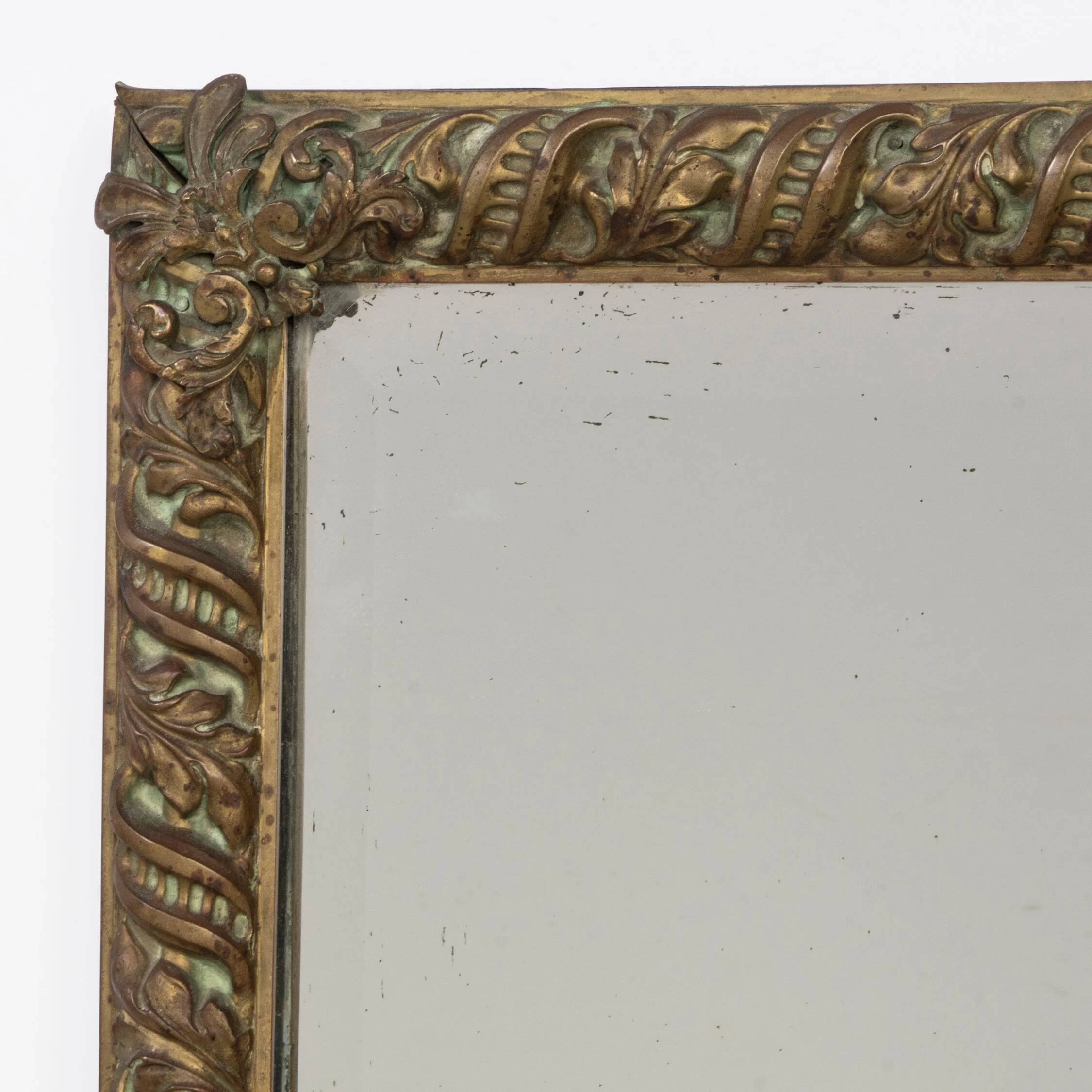 Rectangular copper mirror in Arts & Crafts style