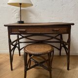 Vintage rattan and canning desk with its stool