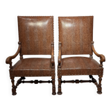 Pair of Louis XIII armchairs, 19th century