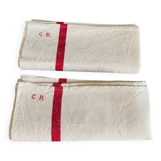 Pair of old embroidered tea towels