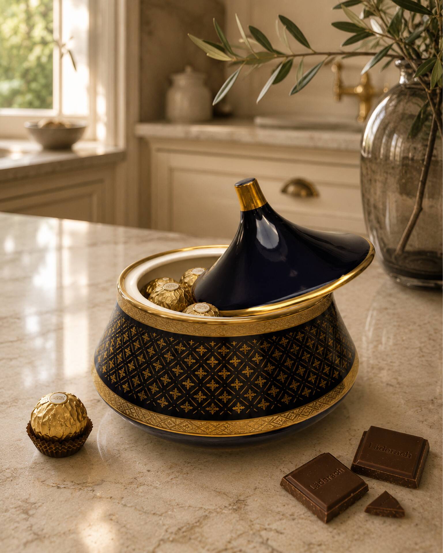 Vintage cobalt blue and gold porcelain bonbonnière.