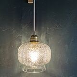 Vintage 60s hanging lamp with chiseled transparent glass