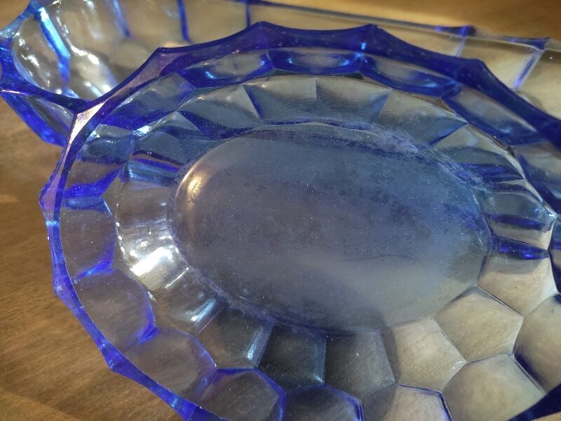 Empty pockets soap holder containers in old vintage blue glass dp 0222f075