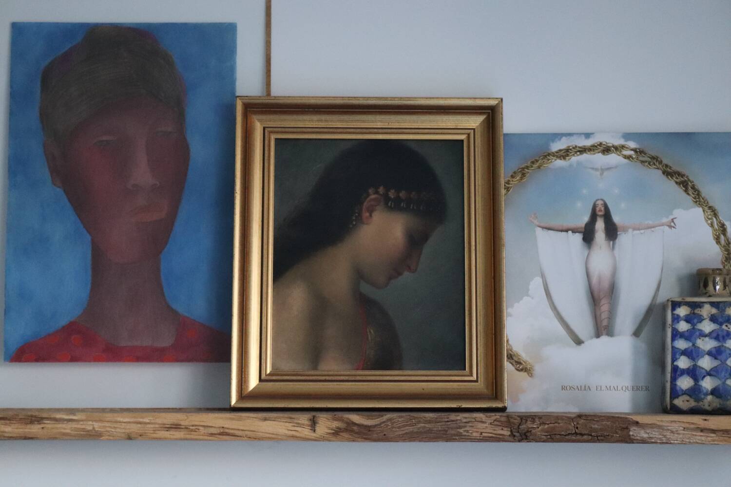 Old oil portrait of a woman on panel