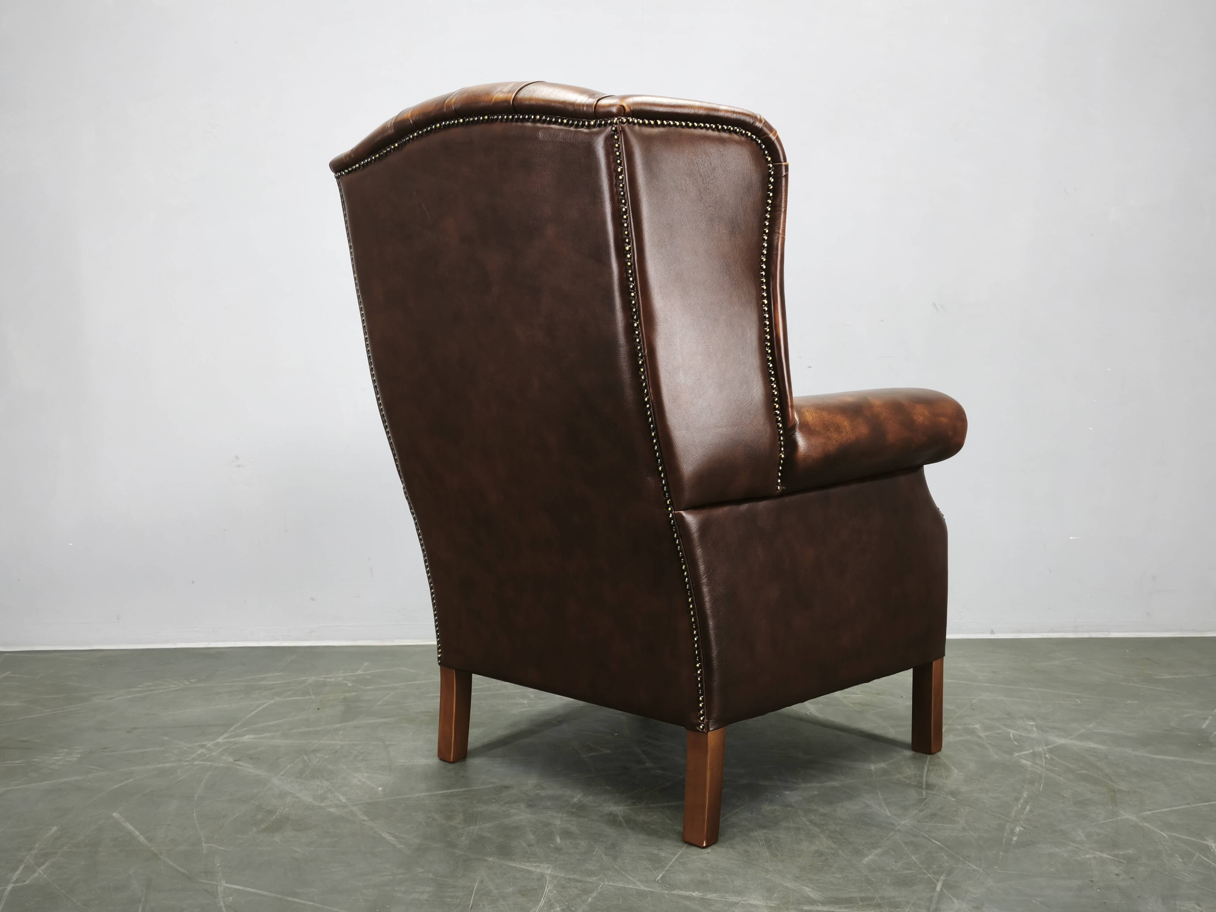 Contemporary Handmade Chesterfield Leather Wingback Armchair 2010s