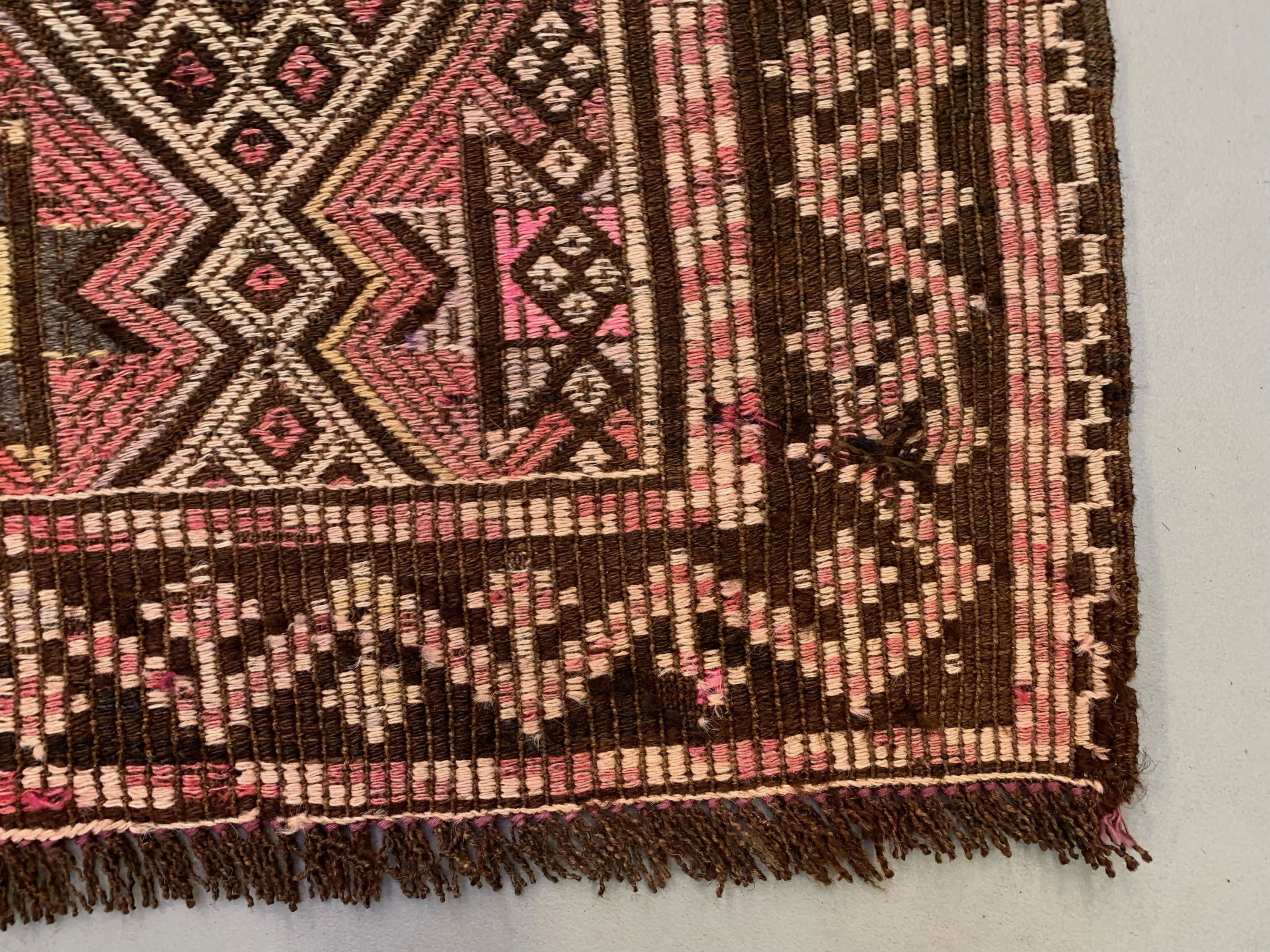 Large Vintage Turkish Kilim Rug 331x165 cm Wool Jajim Kelim