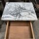 Vintage green patinated bedside table with marble and drawer