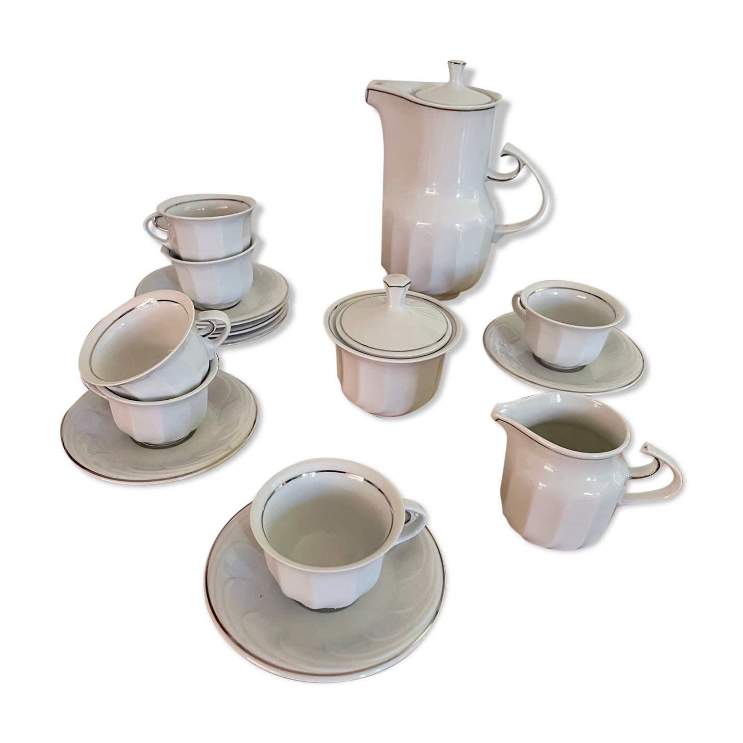 Vintage white porcelain coffee service from hollóháza hungary