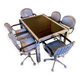 Chrome dining room set, La Metal Arredo and Moltoni&Co, 6 chrome chairs and table, Italy